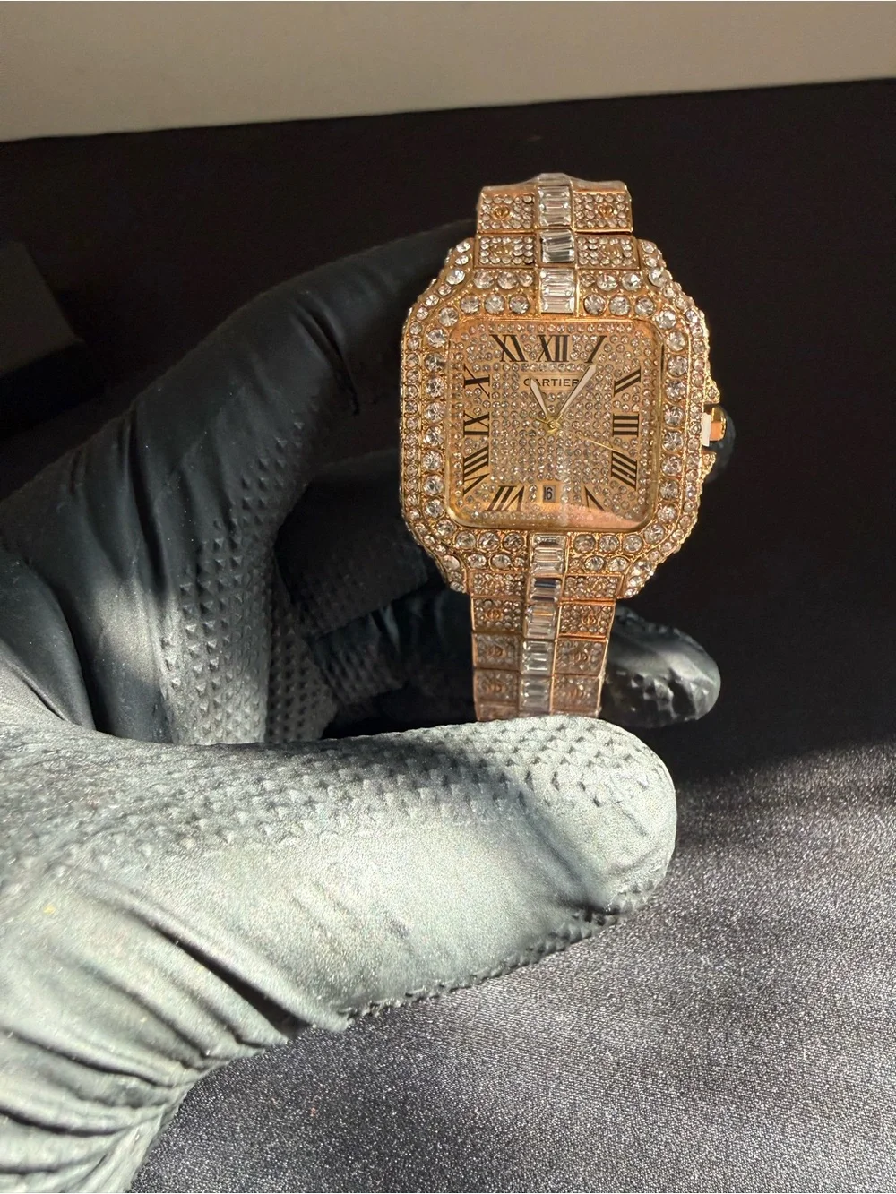 Gold Tone Pavé Crystal Square Face Bracelet Watch